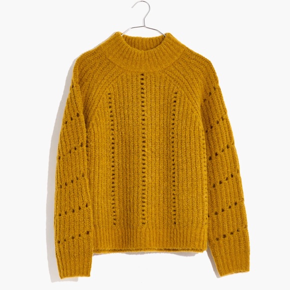 Madewell ‘Pointelle Mockneck Pullover Sweater’ in Mustard Yellow - Picture 1 of 6
